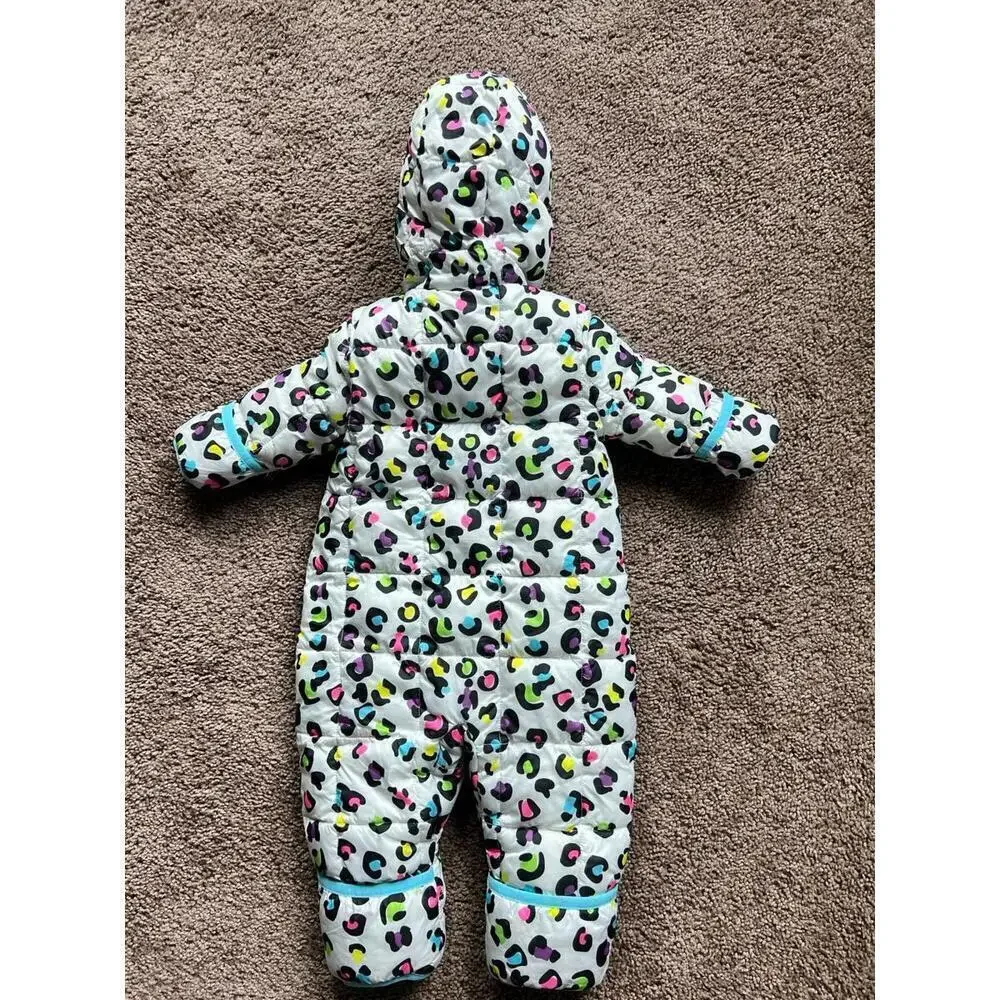 Spyder Animal Cheetah Print Baby Girl Hooded Snowsuit Fleece Lined Sz 3-6months